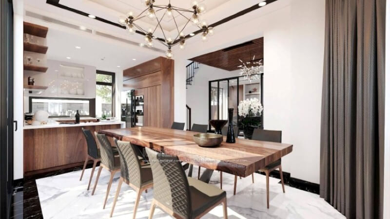 Mẫu tủ bếp đẹp hình chữ U với thiết kế bàn đảo liền mạch sẽ là một gợi ý tuyệt vời cho không gian bếp vuông vắn mà không cần tốn quá nhiều diện tích. Thiết kế nhà bếp tiện nghi