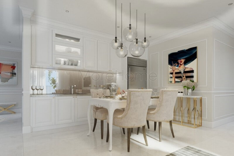 Thiết kế nội thất bếp chung cư và khu vực ăn uống được đặt liền kề mang đến sự tiện nghi cho gia chủ Thiết kế phòng bếp, tủ bếp đẹp