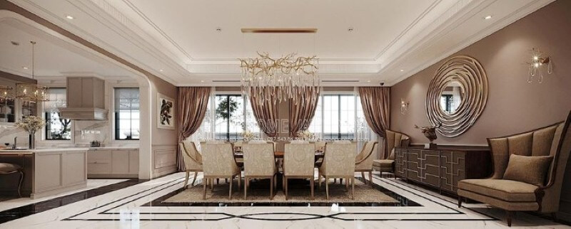Thiết kế nội thất phòng ăn đẹp tại biệt thự Vinhomes Imperia Hải Phòng. Mẫu nội thất biệt thự đẹp