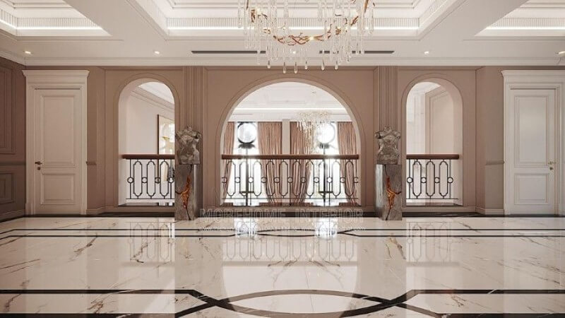 Trang trí hành lang đẹp, sang trọng cho phòng khách thông tầng. thiết kế nội thất chung cư