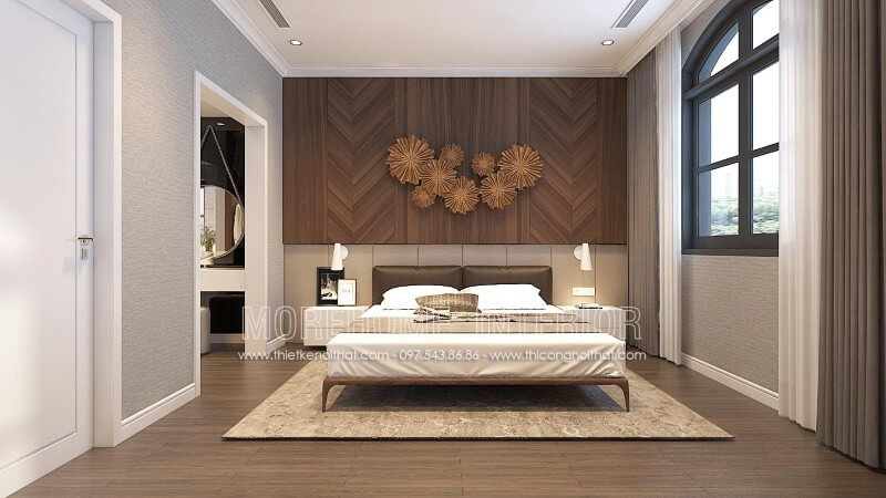 Nếu bạn là người yêu thích sự đơn giản, thanh lịch thì bạn có thể lựa chọn mẫu giường ngủ gỗ óc chó hiện đại đơn giản này. Thiết kế phòng ngủ