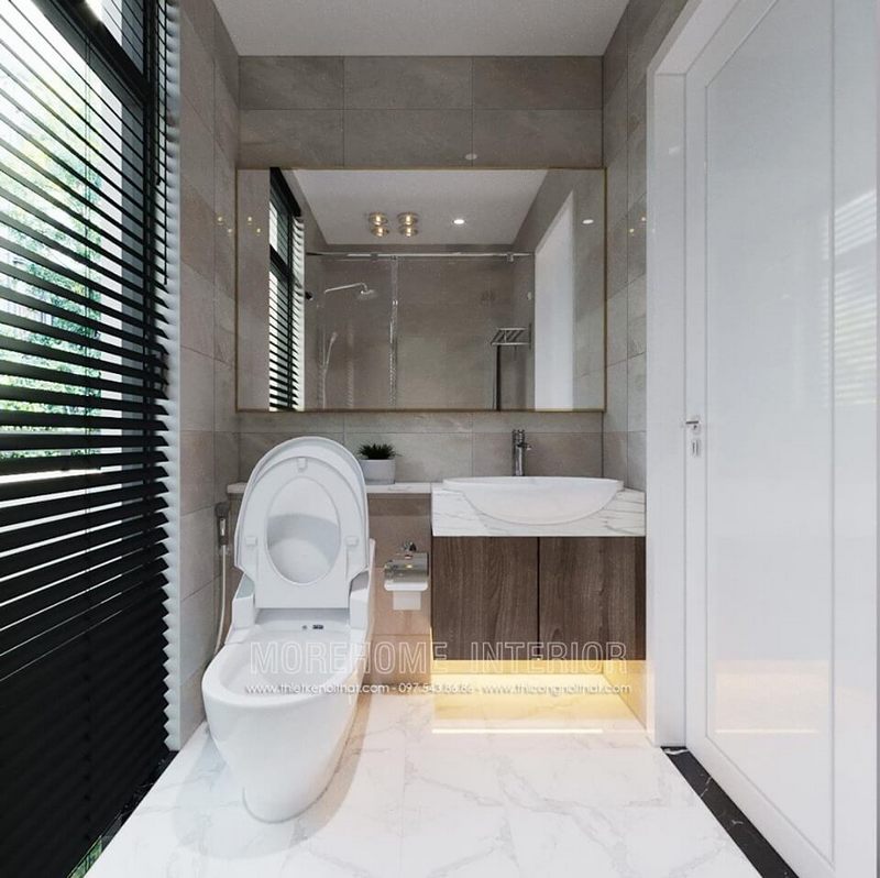 Mẫu gương trang điểm phòng tắm hình chữ nhật viền inox mạ vàng sang trọng