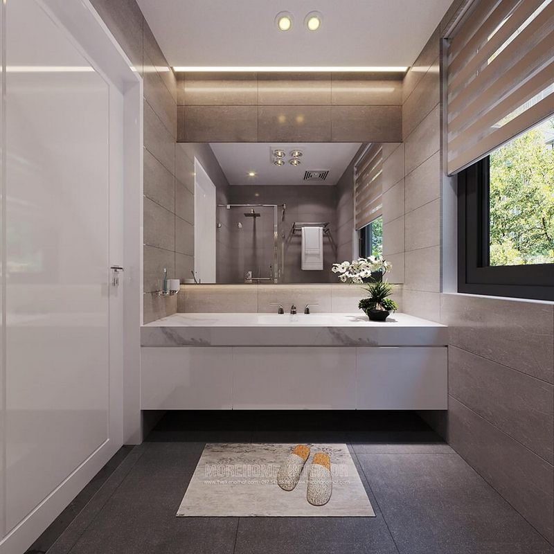 Đá nhân tạp được sử dụng để làm ốp lavabo đẹp cho phòng tắm, nhà vệ sinh.