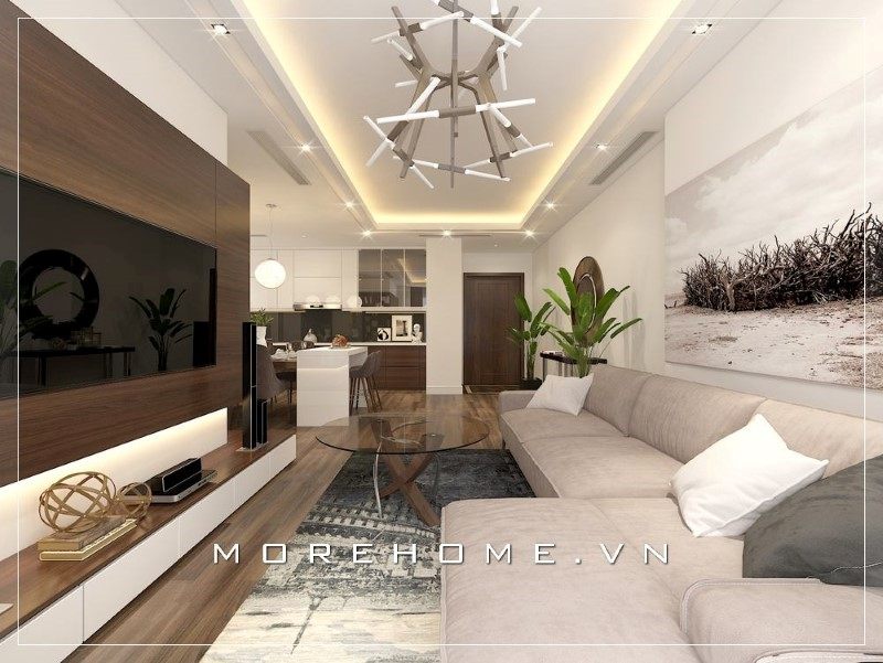Phòng khách chung cư nhỏ được thiết kế theo phong cách hiện đại để tạo nên sự sang trọng và lịch sự cho không gian căn phòng.